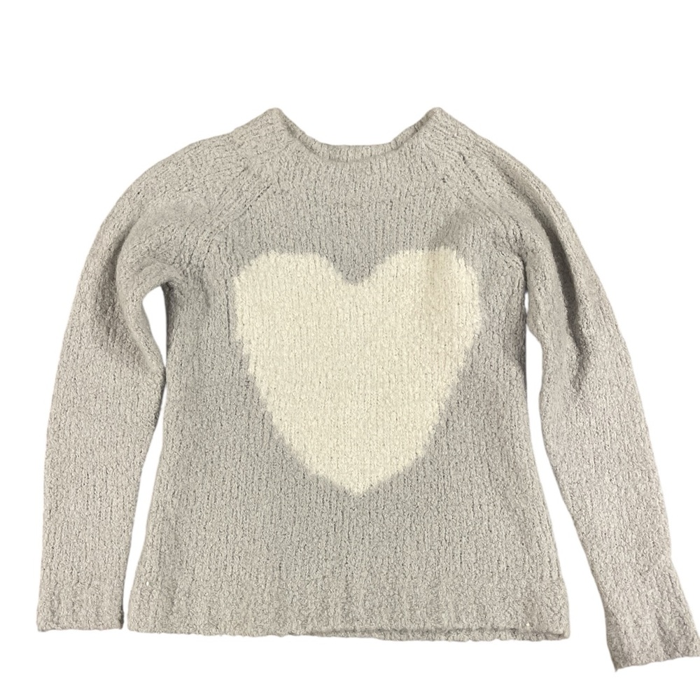 Crewcuts Gray and Cream Heart Crew Neck Sweater